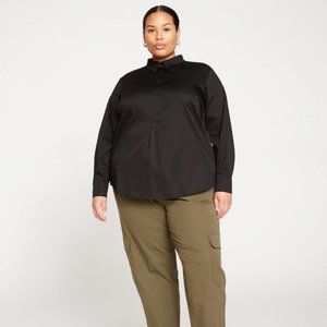 NEW Universal Standard half-placket ELBA SHIRT, black, size Large (Plus 22-24)